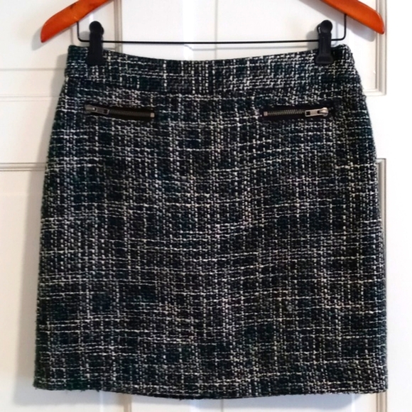 🍁LOFT🍁 - Green/Gray Tweed Wool Blend Skirt - Picture 1 of 11